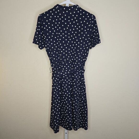Boden Women's US 6P Navy Blue Polka Dot Short Sleeve Shirt Dress Belted *Flaw - Picture 3 of 16